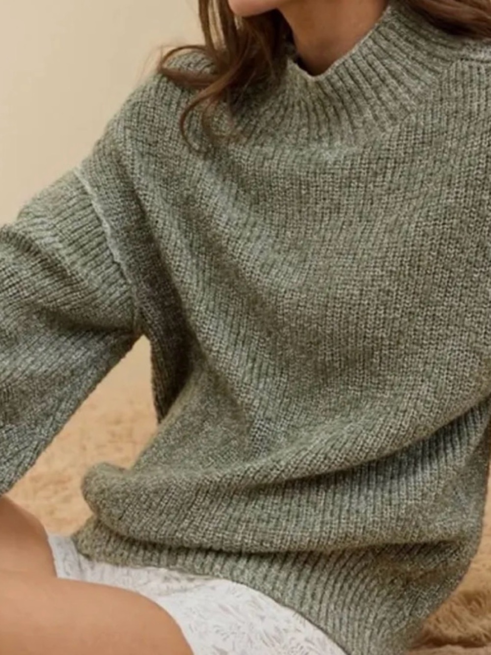 Aerie Hits the Spot Mockneck- Olive Green- XXS